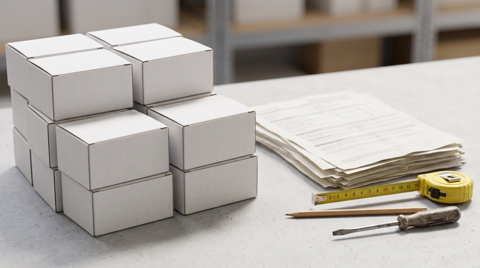 Aqara product boxes and printed spec sheets laid out on a desk for a Malaysian installer choosing products for a job