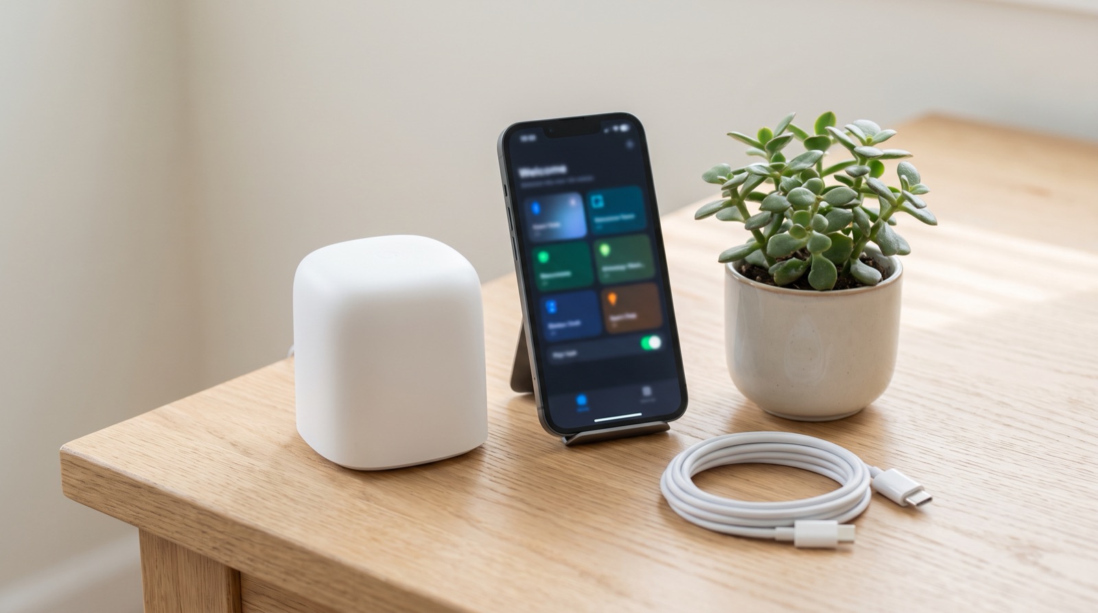 Aqara Matter controller hub beside a Zigbee hub and a phone running the Aqara Home app during Matter device setup